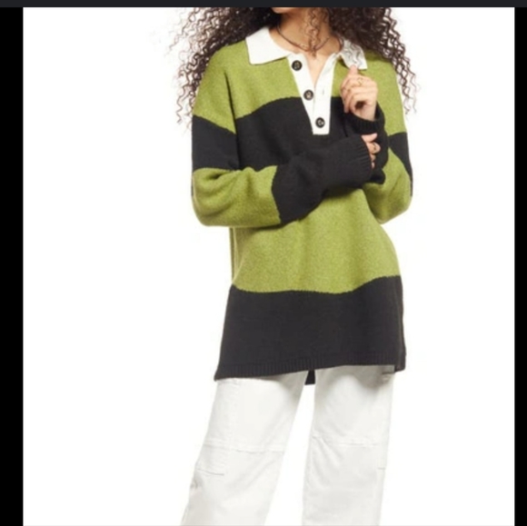 NWT BP Be Proud Pride Pinm Distorted Stripe Polo Rugby Oversized Sweater Sz M - Picture 3 of 6